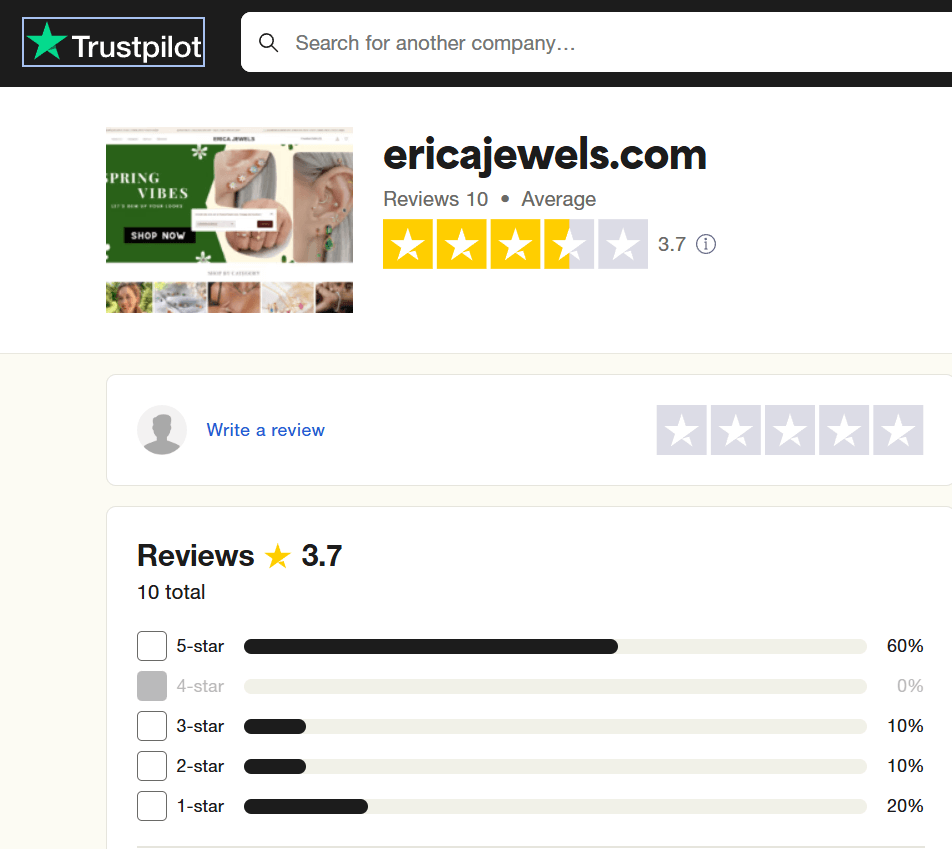 Erica Jewels Review on Trustpilot