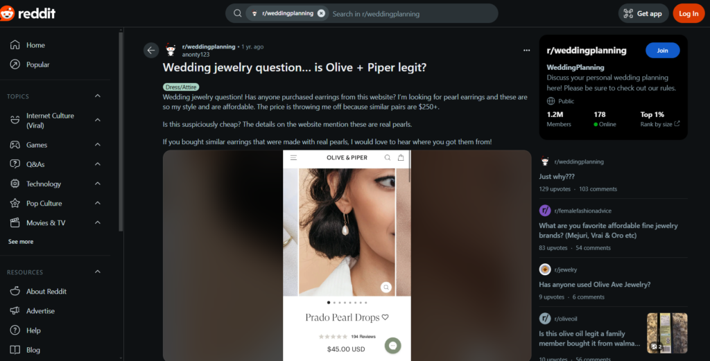 Olive & Piper Reviews on Reddit