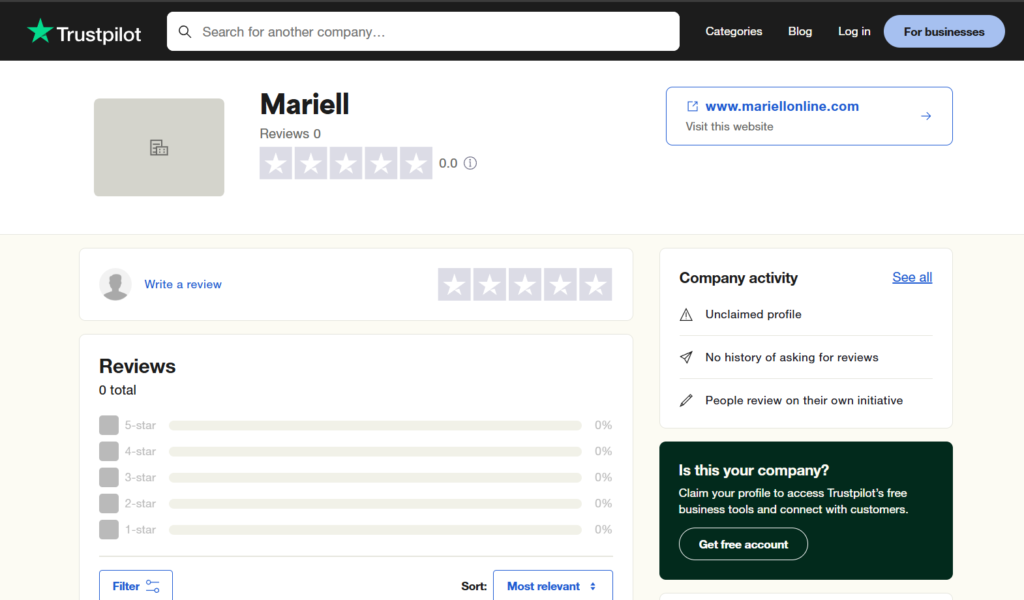 Mariell reviews on Trustpilot