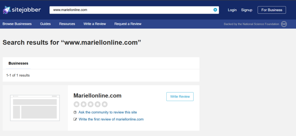 Mariell review on Sitejabber