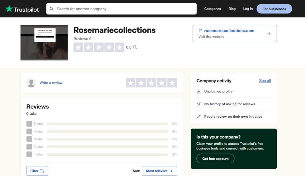 Rosemarie collections reviews on Trustpilot