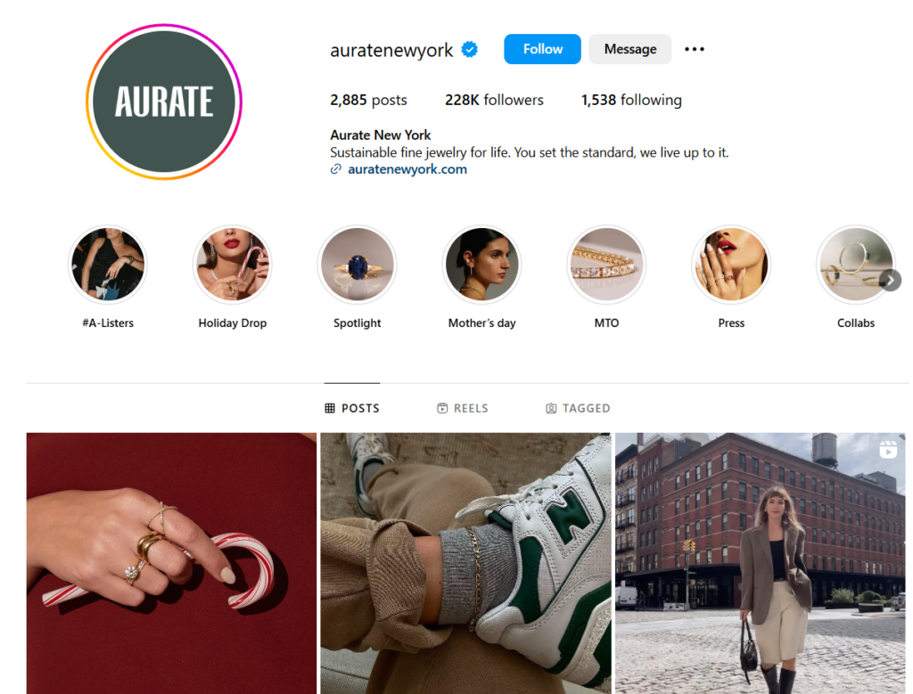 Aurate Instagram profile