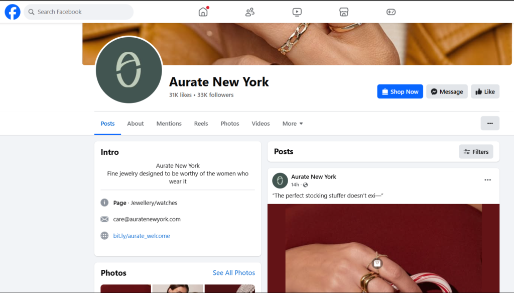 Aurate Facebook profile