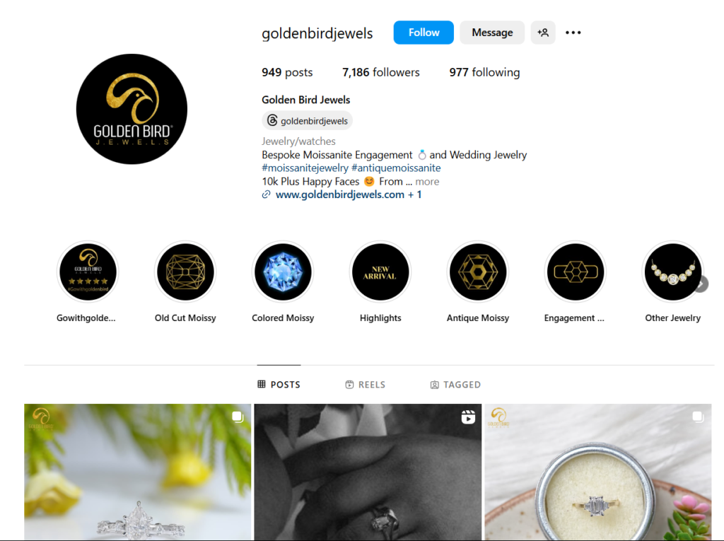 Golden Bird Jewels Instagram profile