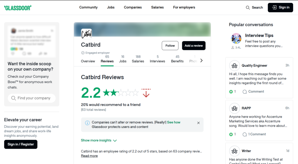 Catbird NYC reviews on Glassdoor