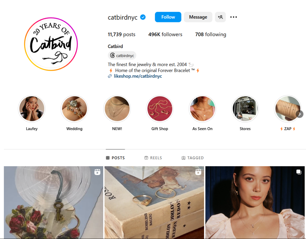 Catbird NYC Instagram Profile