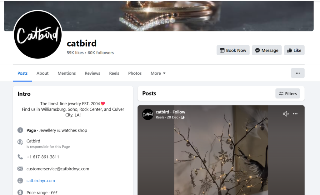 Catbird NYC Facebook Profile