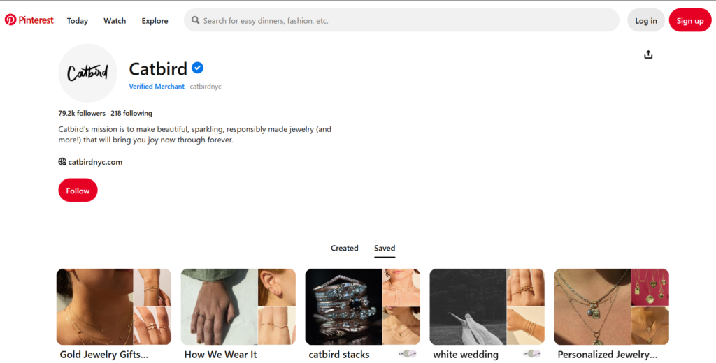 Catbird NYC Pinterest Profile