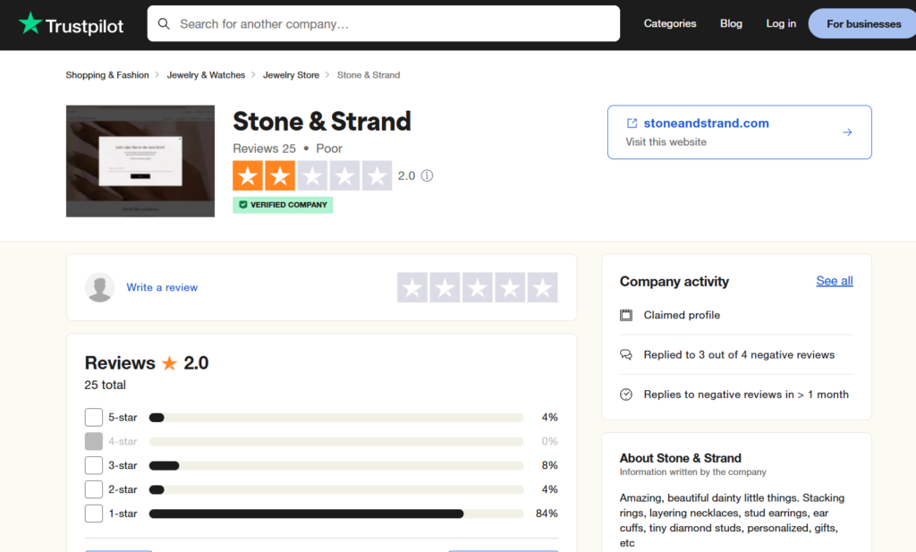 Stone and Strand reviews on Trustpilot