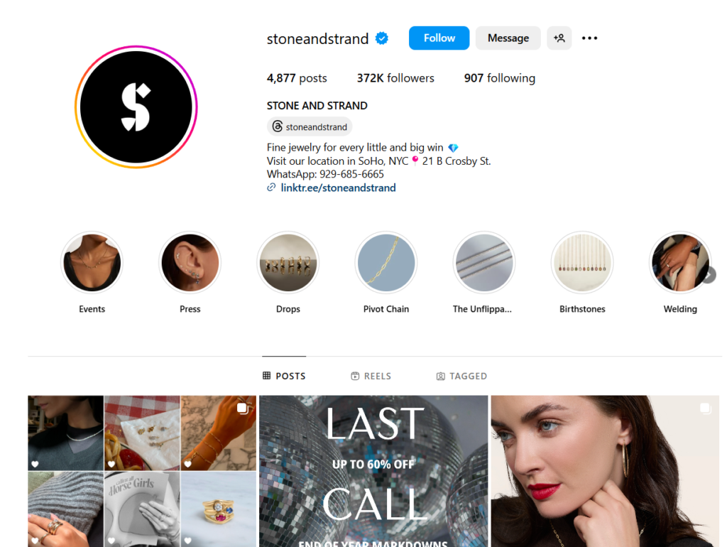 Stone and Strand Instagram Profile