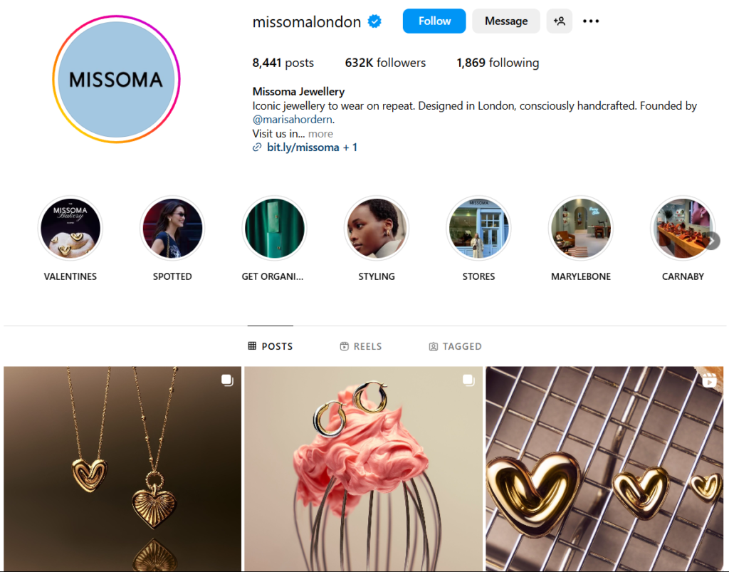 Missoma Instagram Profile