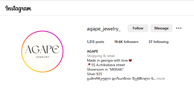 Agape Jewelry Instagram Profile