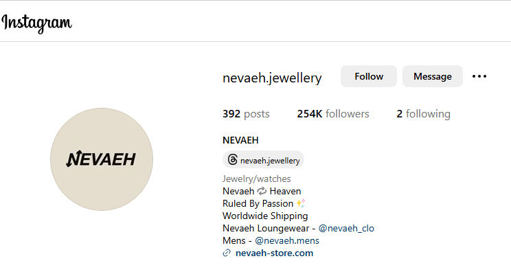 Nevaeh Jewelry Instagram Profile Image