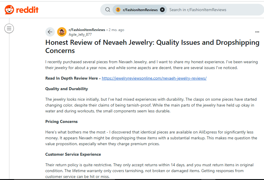 Nevaeh Jewlry Review On Reddit
