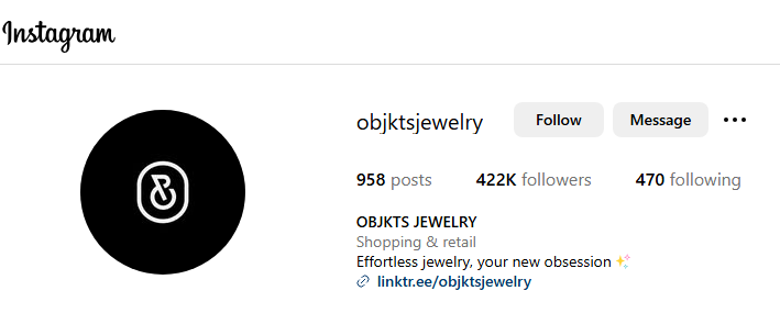 Objkts Jewelry Instagram Profile Image