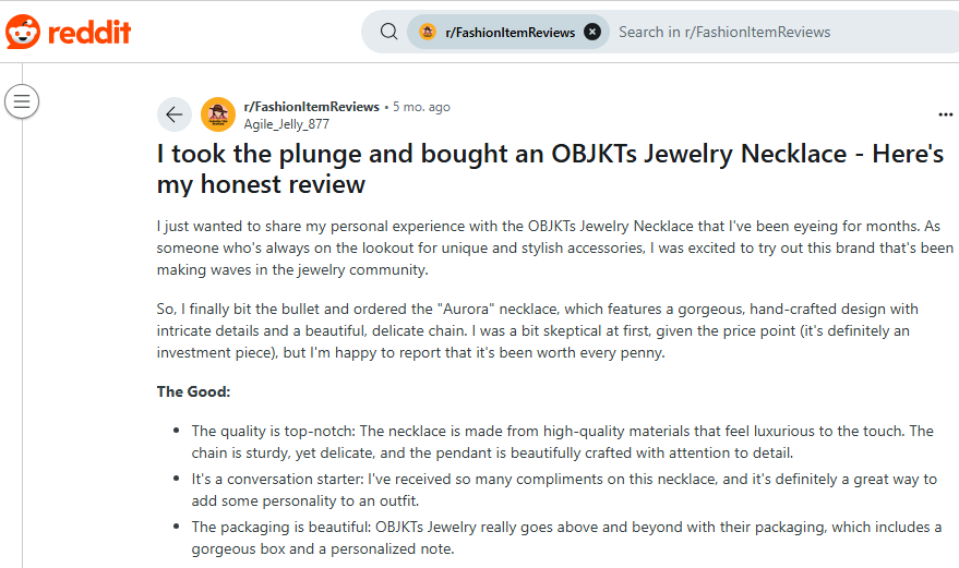 Objkts Jewelry Review On Reddit