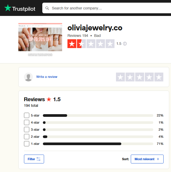 Olivia Jewelry Review On Trustpilot