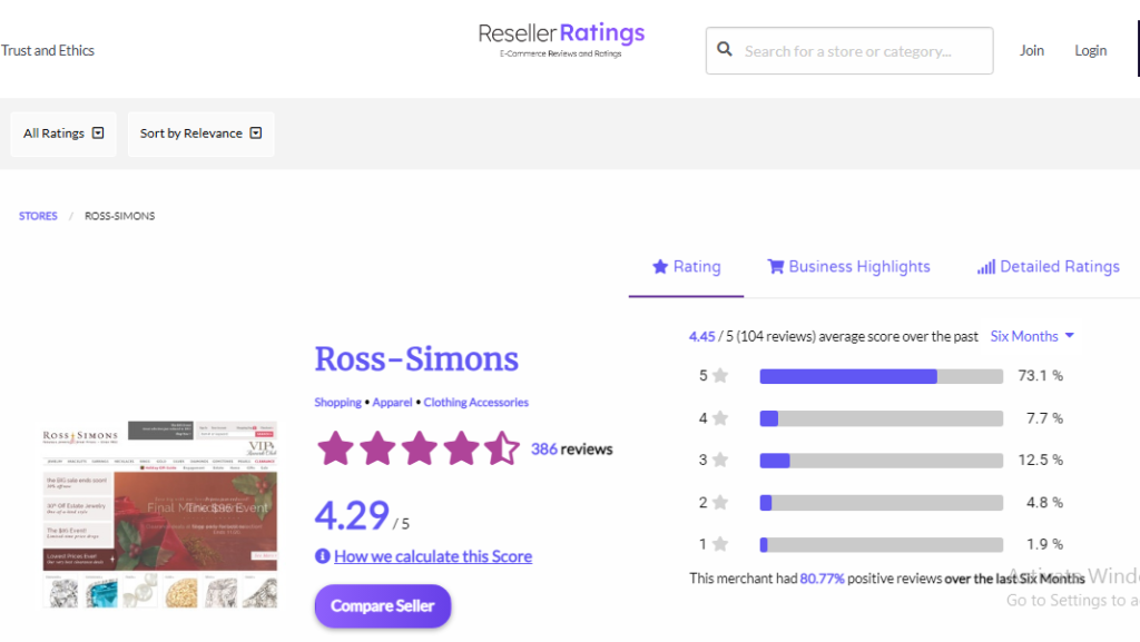 Ross Simmons Review On ResellerRating
