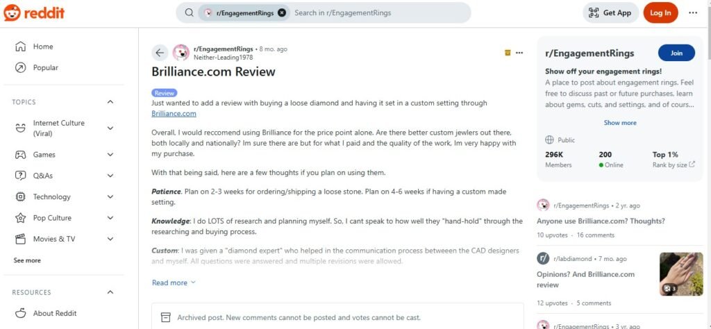 Brilliance Diamonds Reviews on Reddit