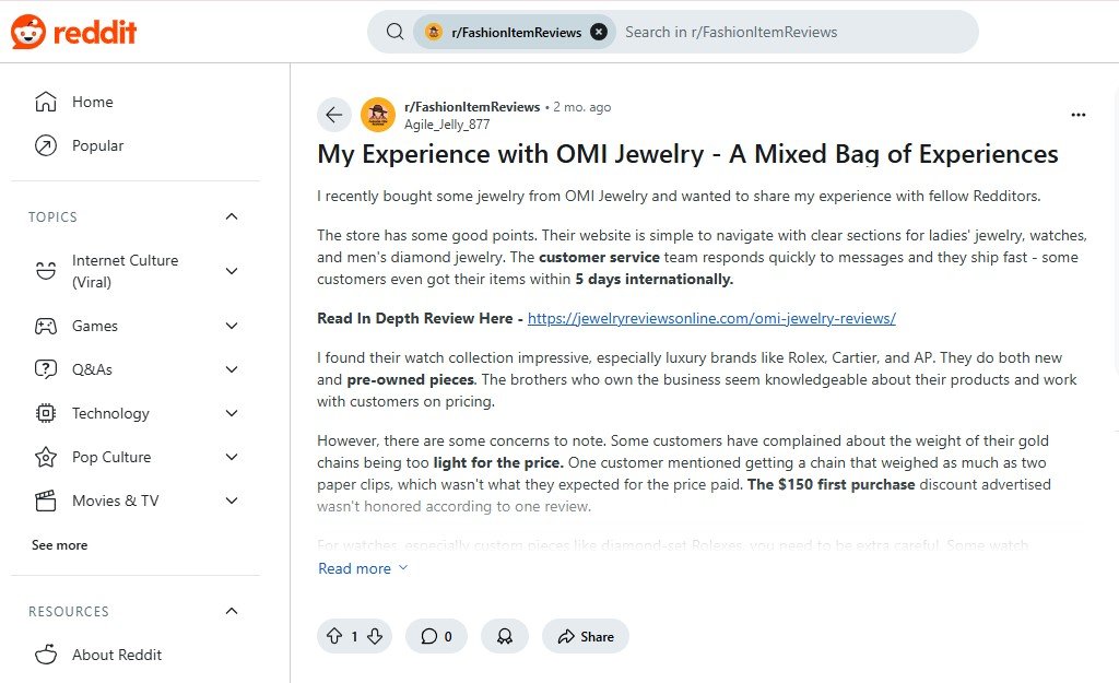 Omi Jewelry Reviews On reddit