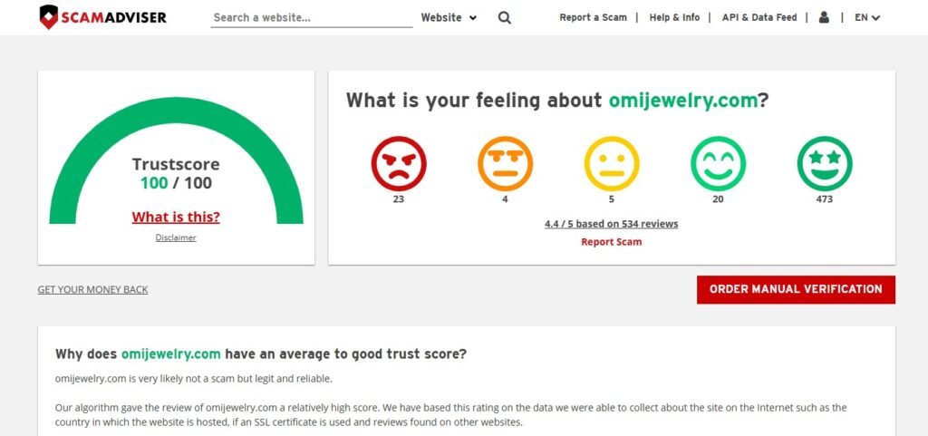 Omi Jewelry Reviews on scamadviser