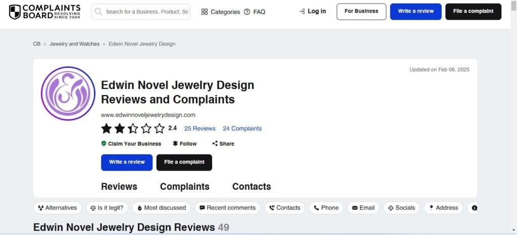 Edwin Novel Jewelry Reviews On Complaint Board