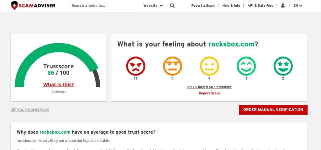 Rocksbox Reviews on scamadvisor