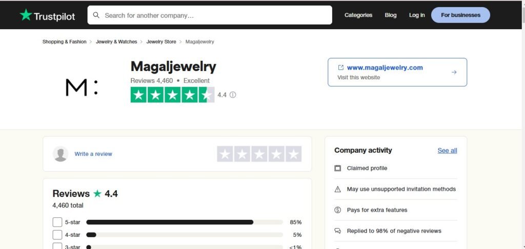 Magal Jewelry Reviews On trustpilot