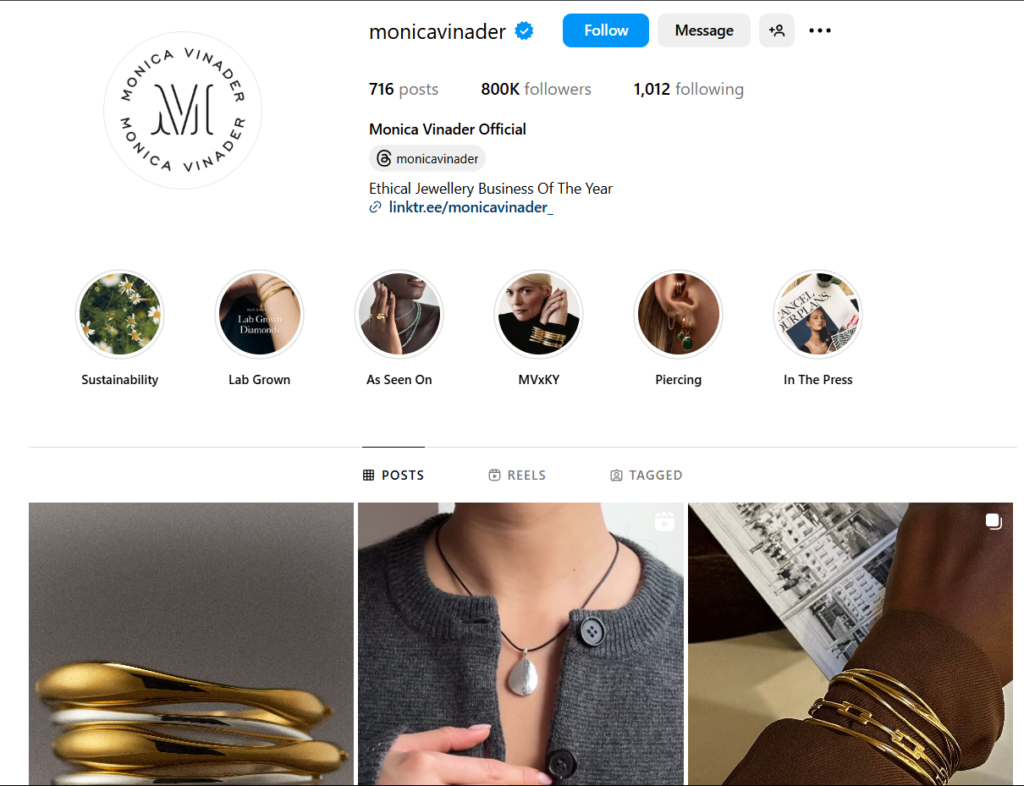 Monica Vinader Instagram Homepage Image