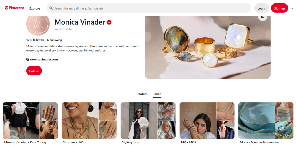 Monica Vinader Pinterest Profile Image