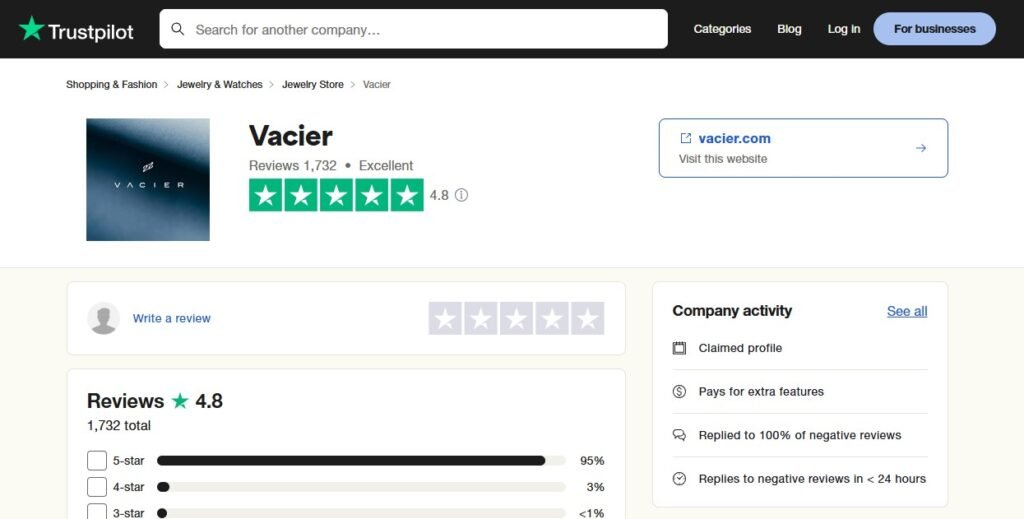 Vacier Jewelry Reviews on Trustpilot