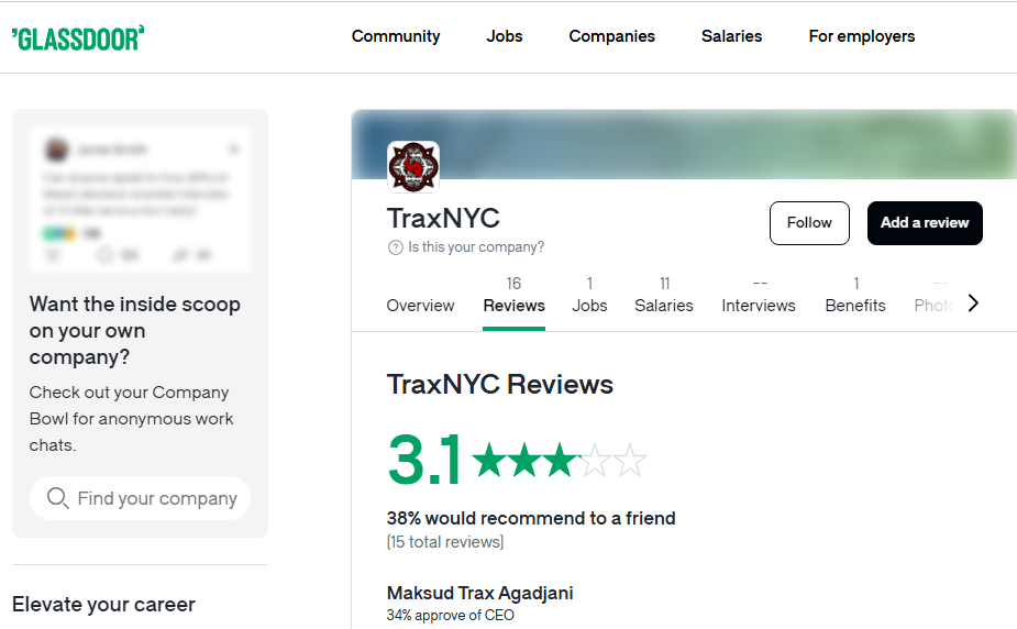 Traxnyc Review On GLASSDOOR