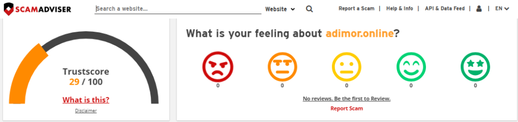 Adiamor Review On Scam Adviser