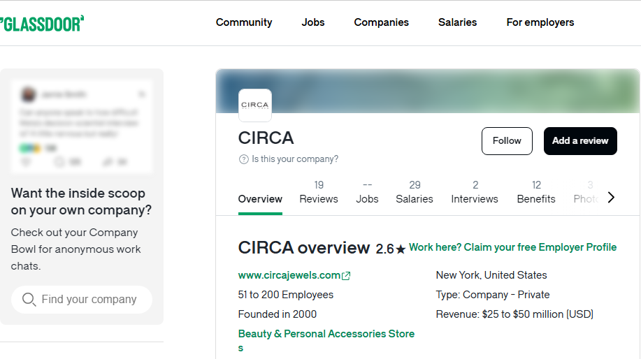Circa Jewels Review On Glassdoor