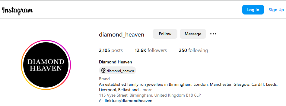 Diamond Heaven Instagram Profile