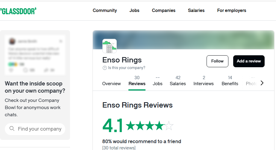 Enso Rings Review On GLASSDOOR