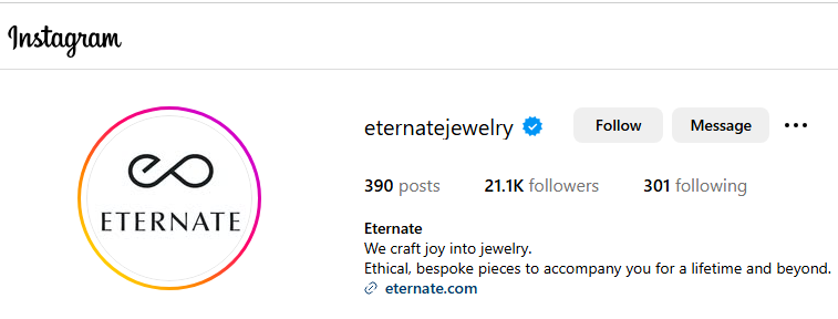 Eternate Jewelry Instagram Profile