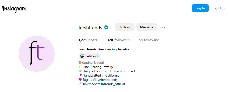 Fresh Trends Body Jewelry Instagram Profile