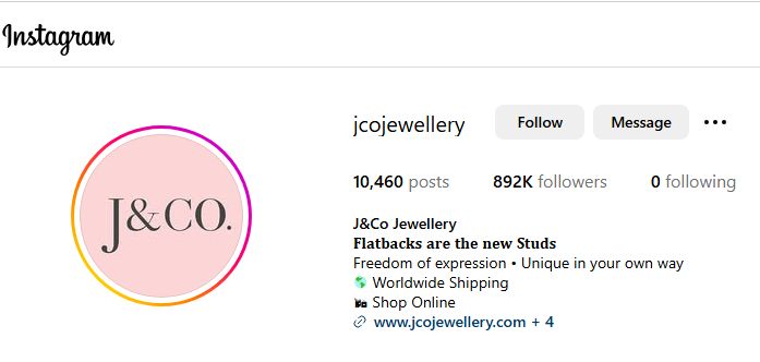J&Co Jewelry Instagram Profile