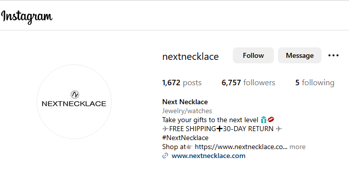 Next Necklace Instagram Profile
