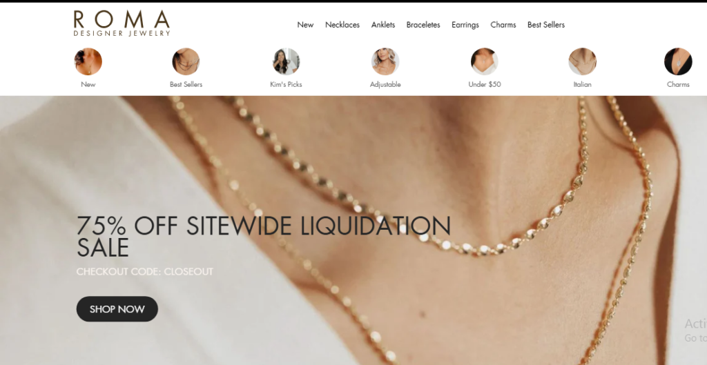 Roma Designer Jewelry Website Homepage