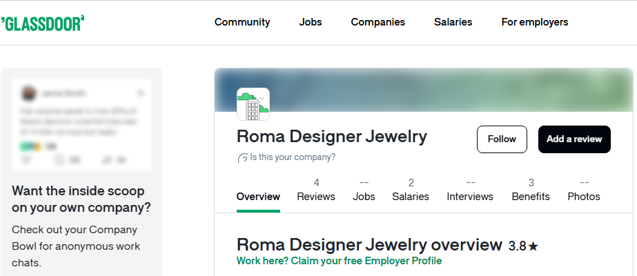 Roma Designer Jewelry Review On GLASSDOOR