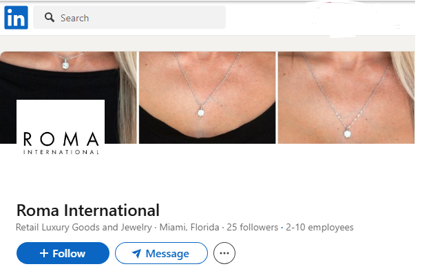 Roma Designer Jewelry LinkedIn Profile