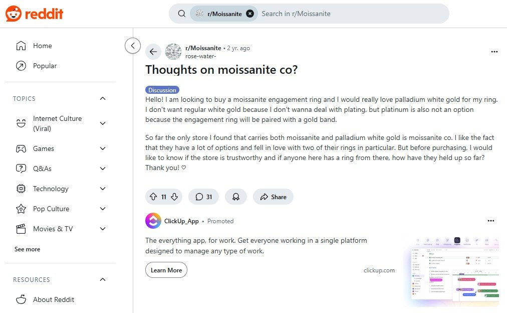 MoissaniteCo Reviews On Reddit