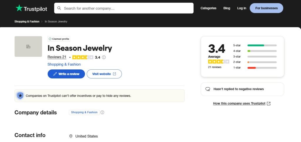 In Season Jewelry Reviews on Trustpilot