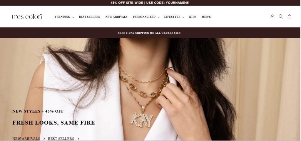 Tres Colori Jewelry Website Homepage