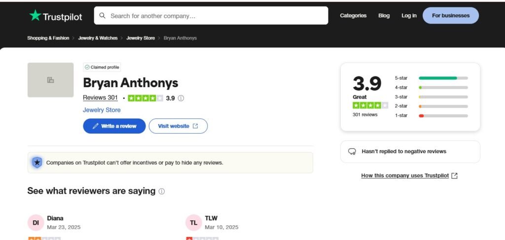 Bryan Anthonys Jewelry Reviews On trustpilot