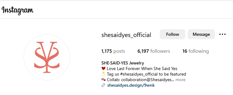She Said Yes Jewelry Instagram Profile