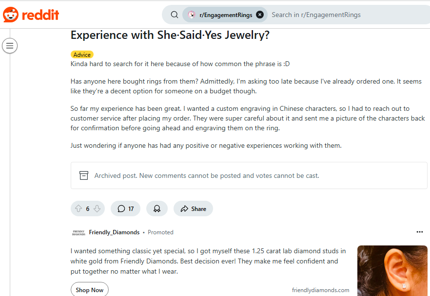 She Said Yes Jewelry Review On Reddit
