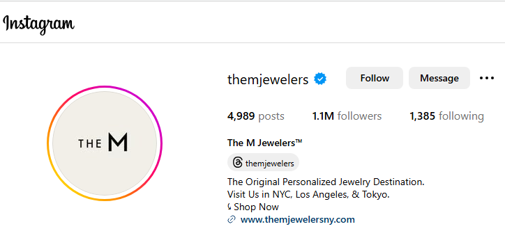 The M Jewelers Instagram Profile